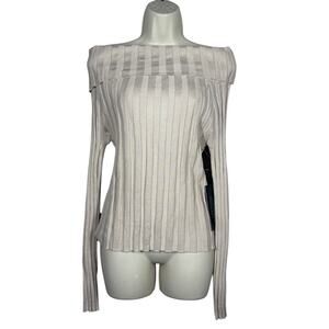 NEW! Emerson Lang Ribbed Knit Top Off Shoulder Champagne Date Party Sweater L